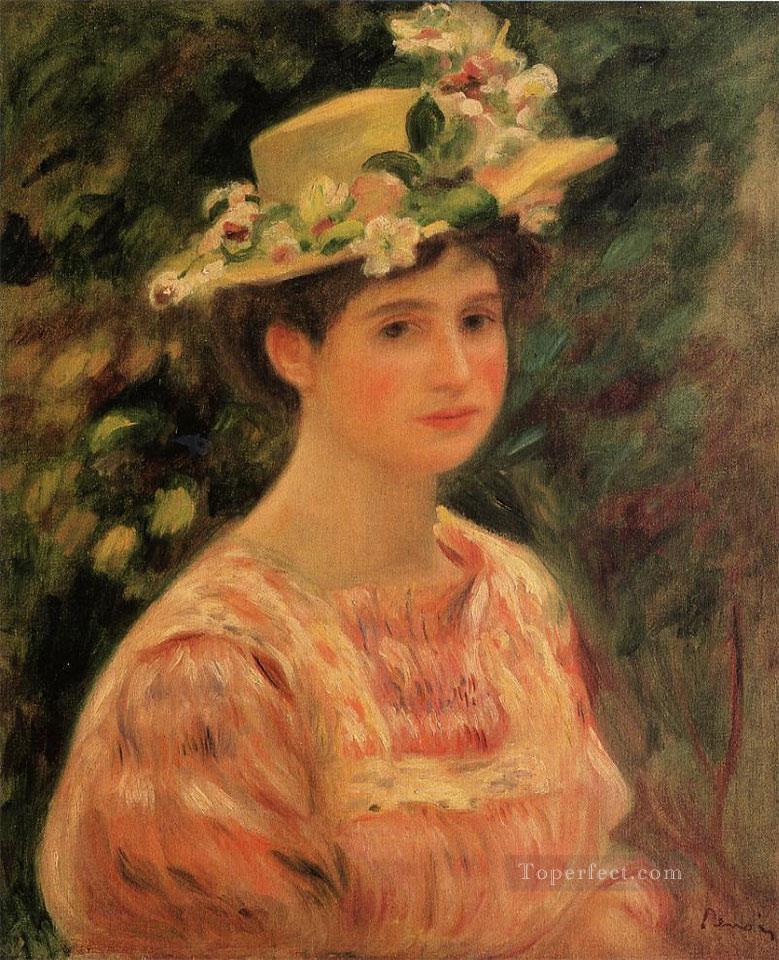 野バラの帽子をかぶった若い女性 ピエール・オーギュスト・ルノワール油絵